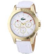 LACOSTE Mod. MACKAY MULTIFUNCTION S/S GOLD PLATED CASE, LEATHER STRAP 38mm wr 3atm